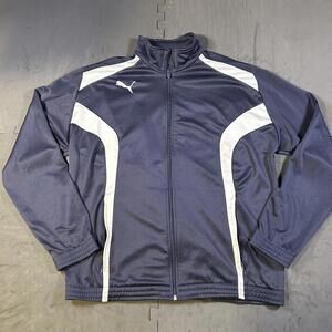 Puma y2k Men's Navy Blue and White Track Jacket Size XL